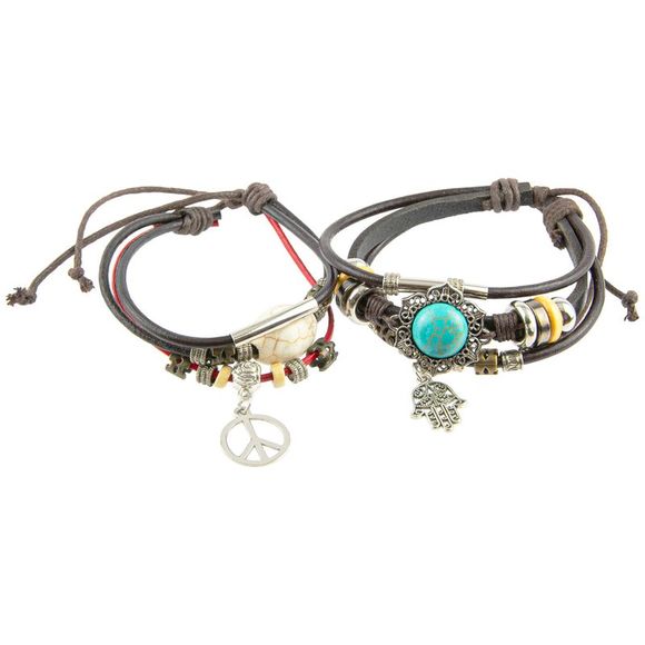 Canyon Sky Turquoise and Howlite Leather Strand Adjustable 2 PC Bracelet Set - Picture 2 of 7